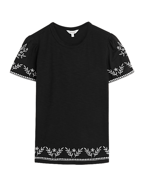 Pure Cotton Embroidered Crew Neck T-Shirt