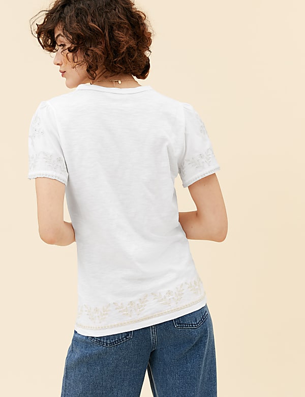 Pure Cotton Embroidered Crew Neck T-Shirt