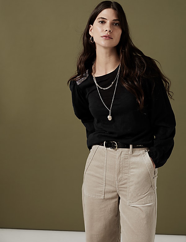 Pure Cotton Embroidered Long Sleeve Top