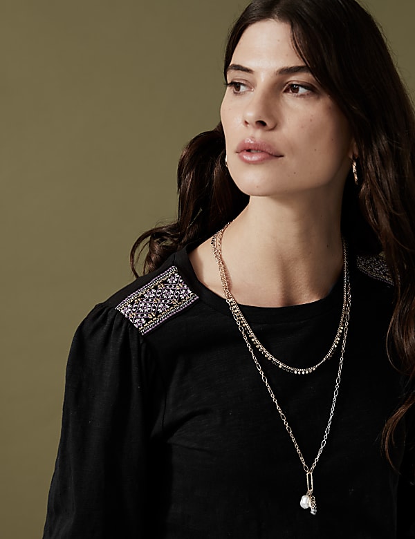Pure Cotton Embroidered Long Sleeve Top