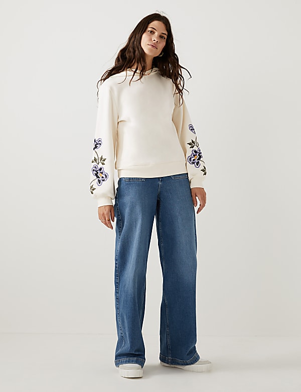 Cotton Rich Floral Embroidered Hoodie