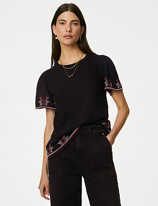 Pure Cotton Embroidered T-Shirt