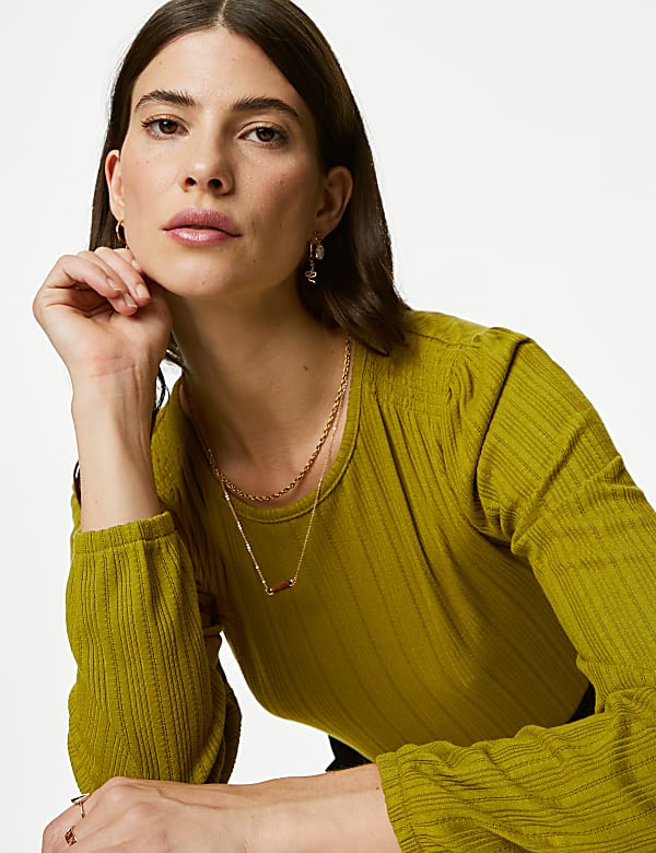 Pointelle Shirred Top