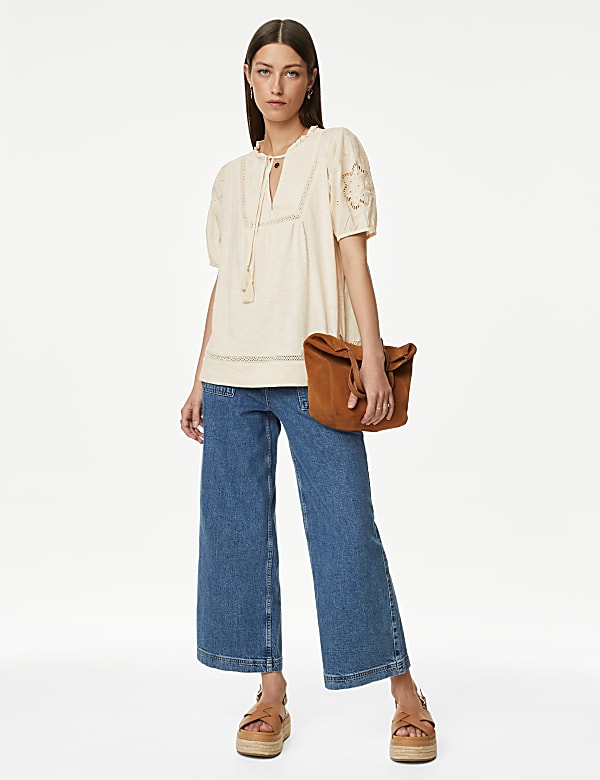 Pure Cotton Broderie Puff Sleeve Top