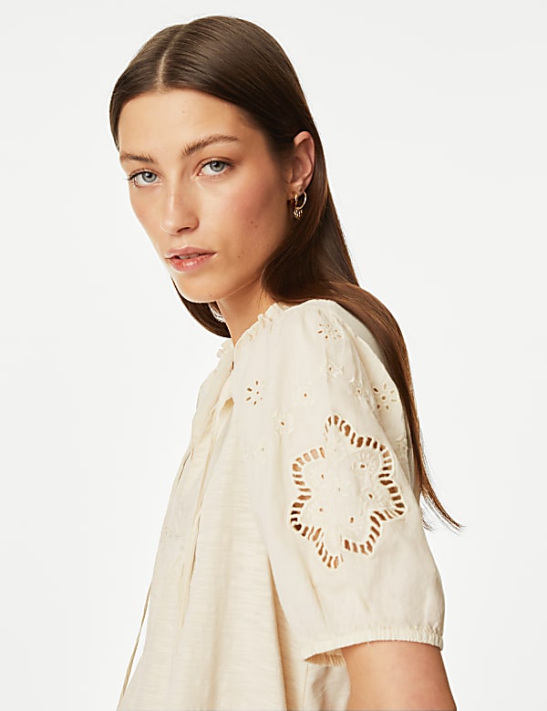 Pure Cotton Broderie Puff Sleeve Top