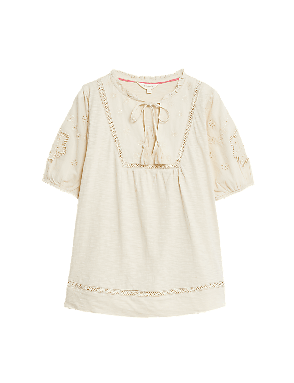 Pure Cotton Broderie Puff Sleeve Top