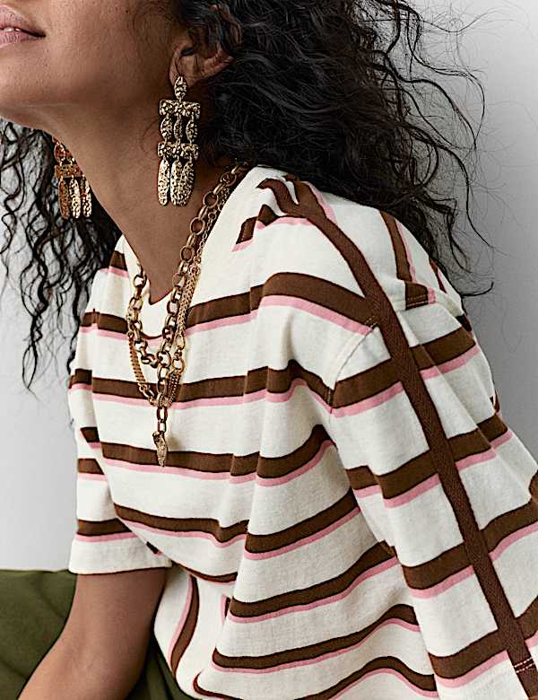 Pure Cotton Striped Boxy T-Shirt - VN