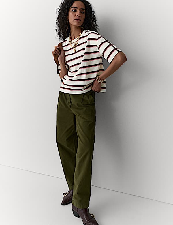 Pure Cotton Striped Boxy T-Shirt - VN