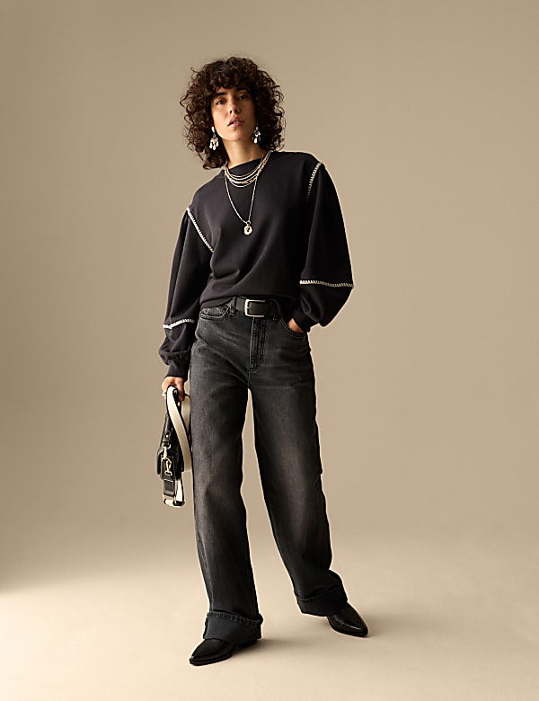 Pure Cotton Blouson Sleeve Sweatshirt - PT