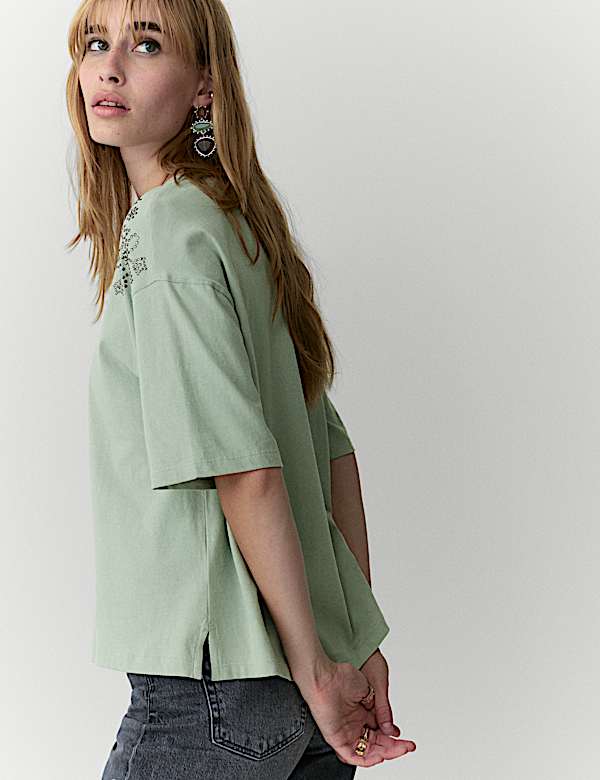 Pure Cotton Studded T-Shirt - BE