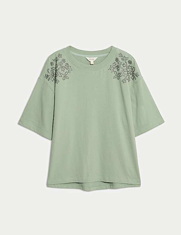 Pure Cotton Studded Western Crew Neck T-Shirt - FI