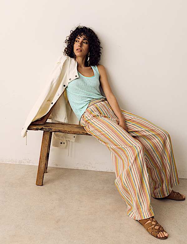 Textured Jersey Scoop Neck Vest with Linen - DK