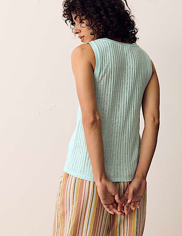 Textured Jersey Scoop Neck Vest with Linen - DK