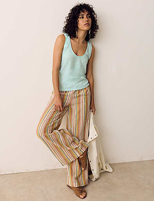 Textured Jersey Scoop Neck Vest with Linen - DK