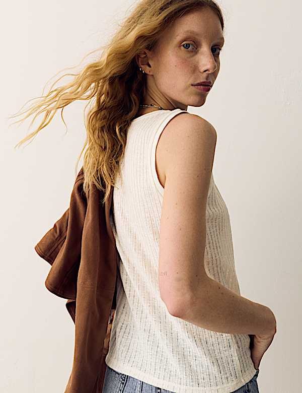 Textured Jersey Scoop Neck Vest with Linen - KR