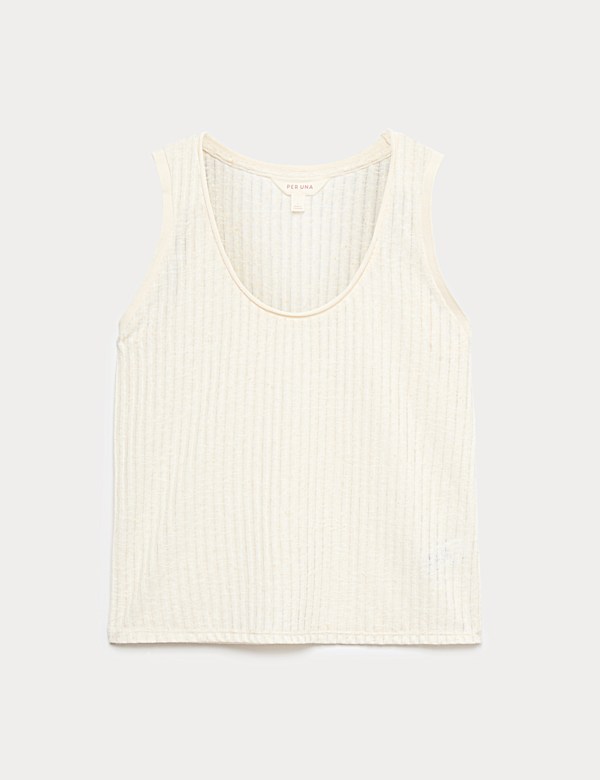 Textured Jersey Scoop Neck Vest with Linen - KR