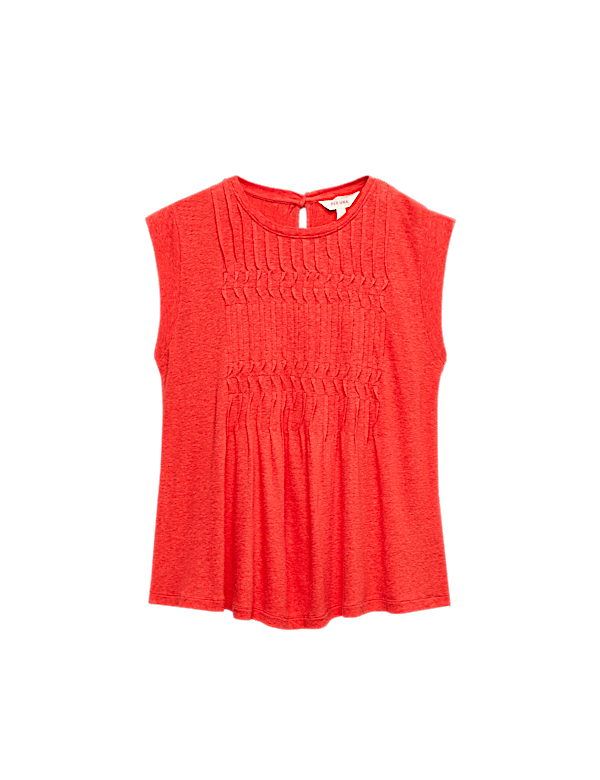 Linen Blend Pleat Yoke Top