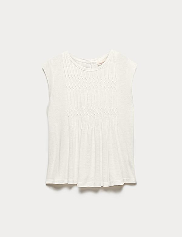 Linen Blend Pleat Yoke Top - IL