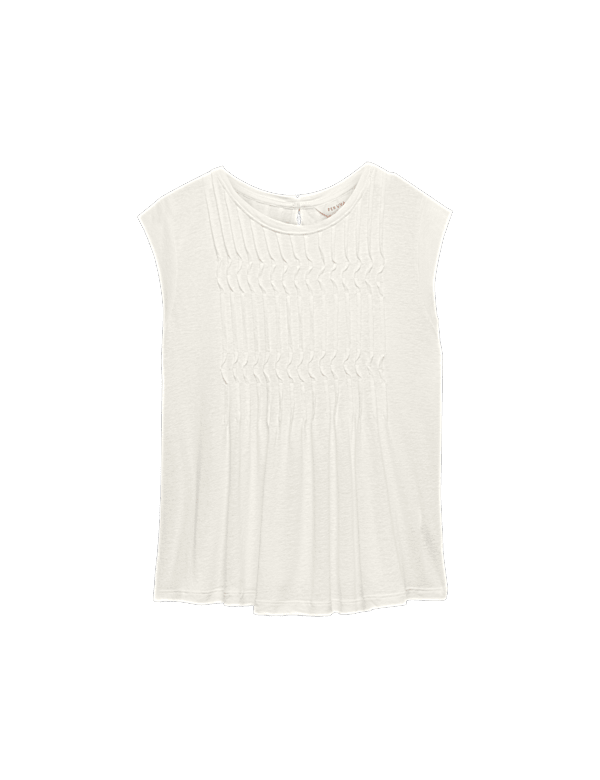 Linen Blend Pleat Yoke Top