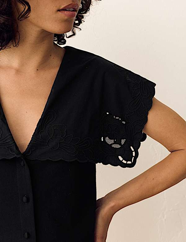 Pure Cotton Embroidered V-Neck Top - BE