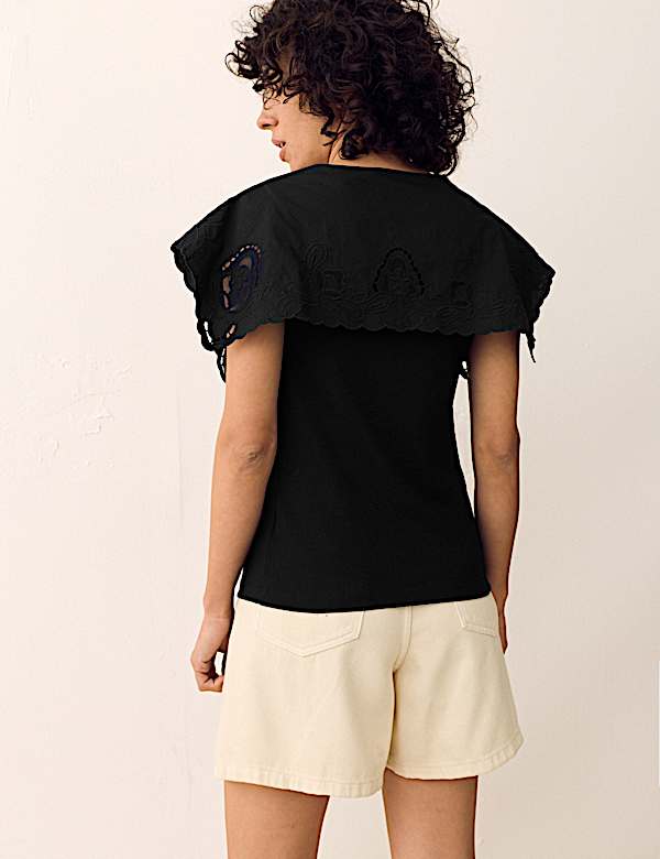 Pure Cotton Embroidered V-Neck Top - BE