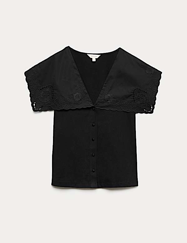 Pure Cotton Embroidered V-Neck Top - BE