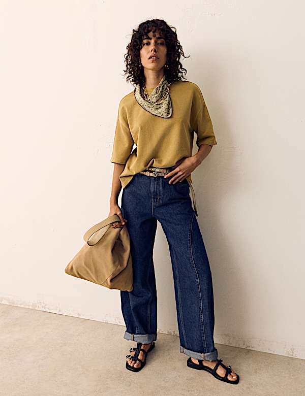 Pure Cotton Crew Neck Boxy Sweatshirt - US