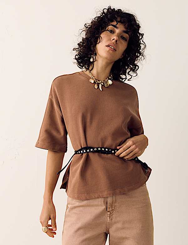 Pure Cotton Crew Neck Boxy Sweatshirt - GR
