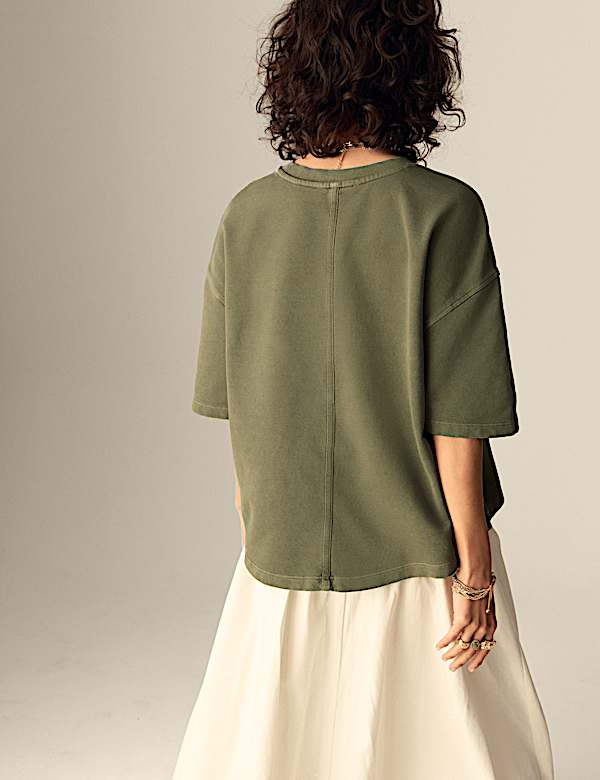 Zuiver katoenen boxy sweatshirt met ronde hals - BE