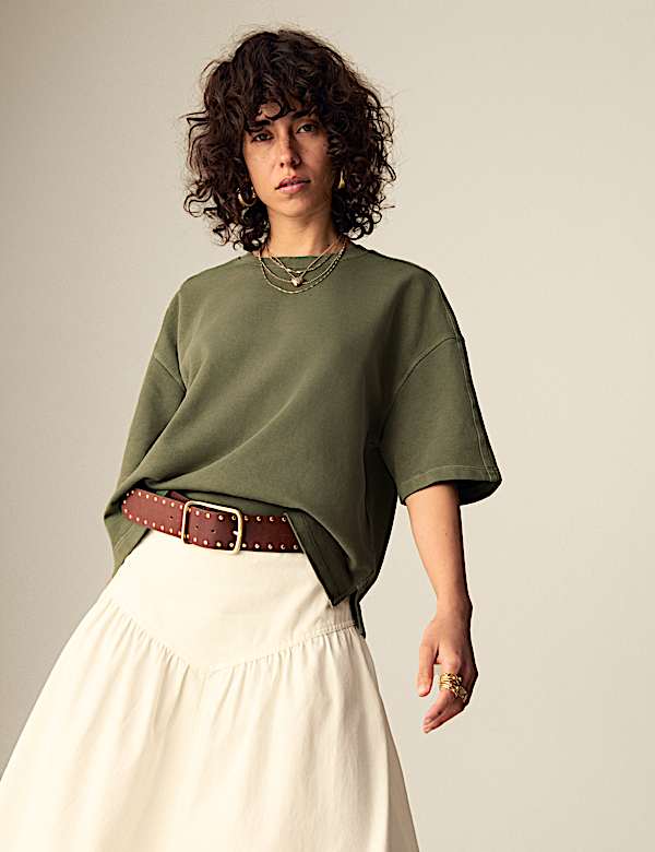 Zuiver katoenen boxy sweatshirt met ronde hals - BE