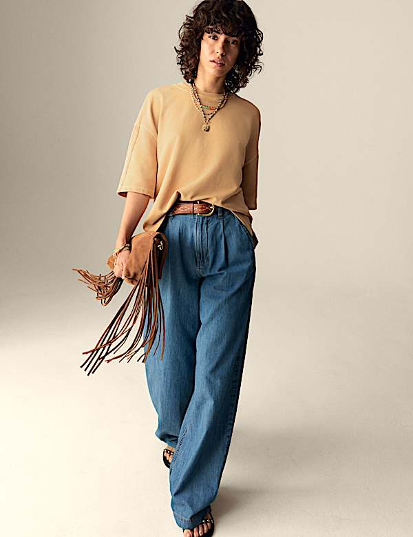 סווטשירט מכותנה טהורה בגזרה מרובעת עם צווארון עגול - IL