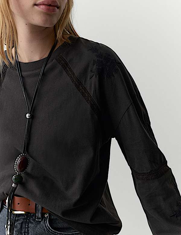 Pure Cotton Embroidered Top - US