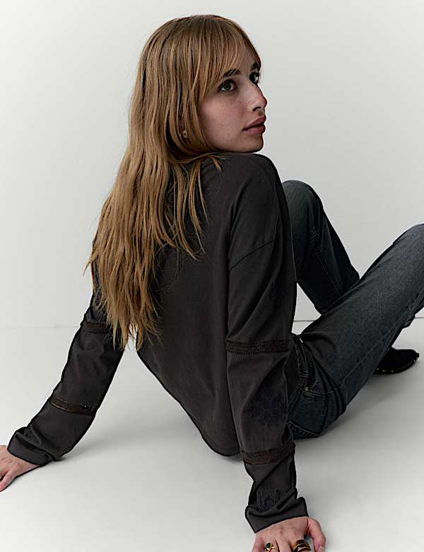 Pure Cotton Embroidered Top - US