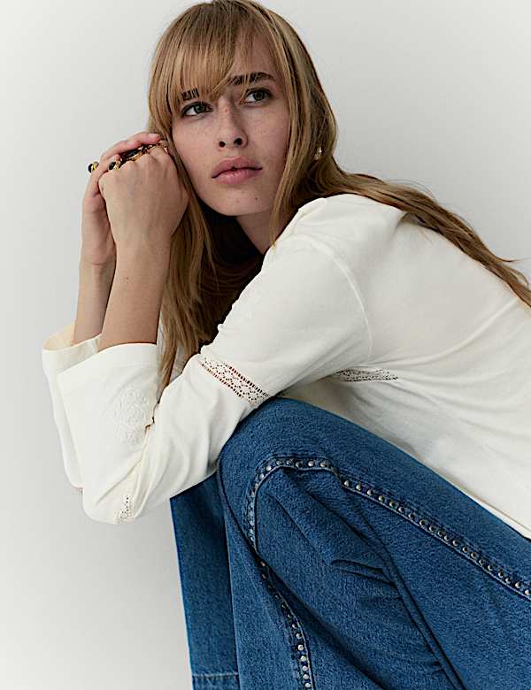 חולצה מכותנה טהורה עם רקמה - IL