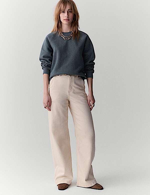 Mikina s v&yacute;střihem ke krku s vysok&yacute;m pod&iacute;lem bavlny se skvrnami - CZ