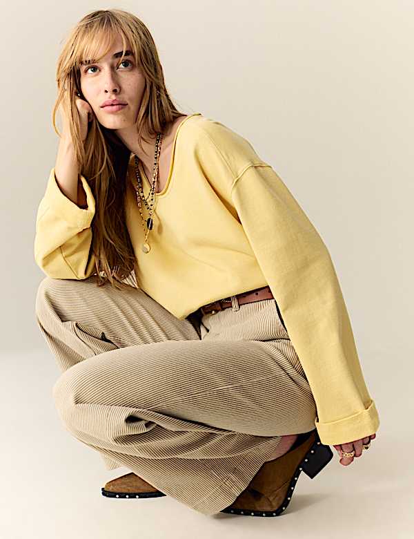 Pure Cotton Scoop Neck Sweatshirt - FI