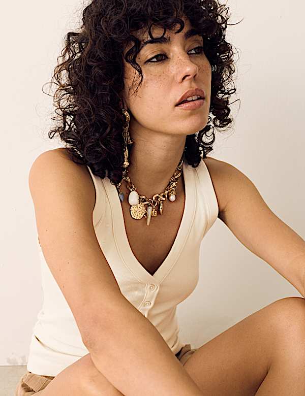 Cotton Modal Blend Scoop Neck Henley Vest - CZ