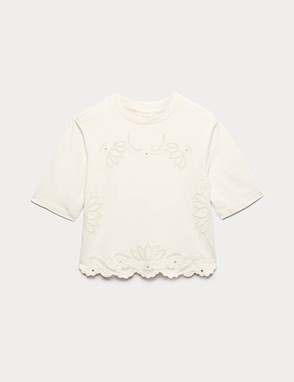 Pure Cotton Jersey Embroidered T-Shirt - NZ