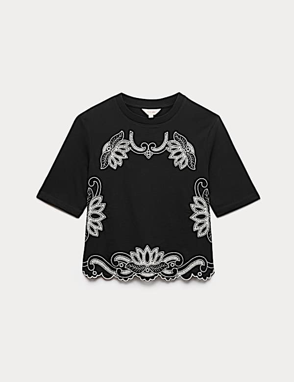 Pure Cotton Jersey Embroidered T-Shirt - CA