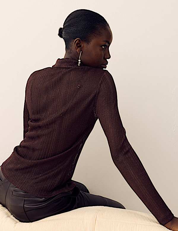 Shimmer Knitted Long Sleeve Shirt - BE