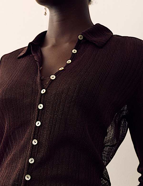 Shimmer Knitted Long Sleeve Shirt - BE