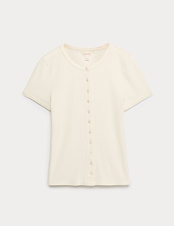 Cotton Rich Ribbed Button Front Top - MV