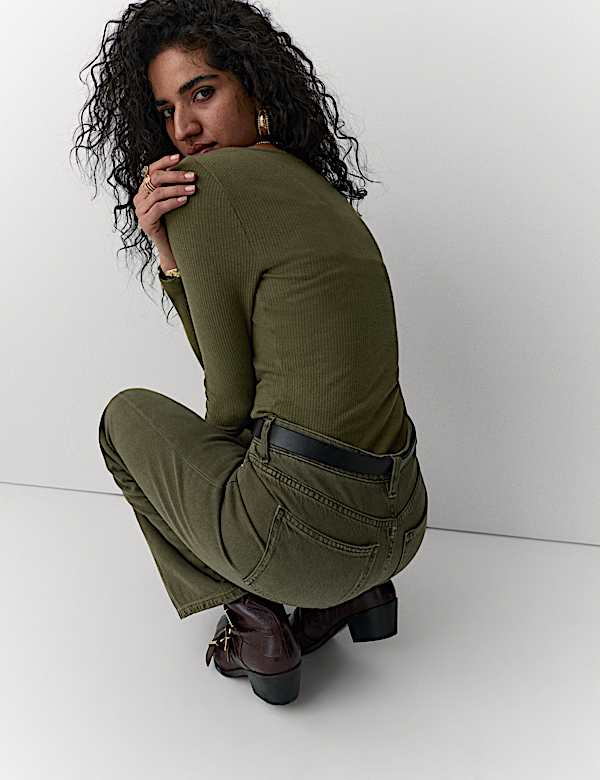 Cotton Modal Blend Ribbed Square Neck Top - KG