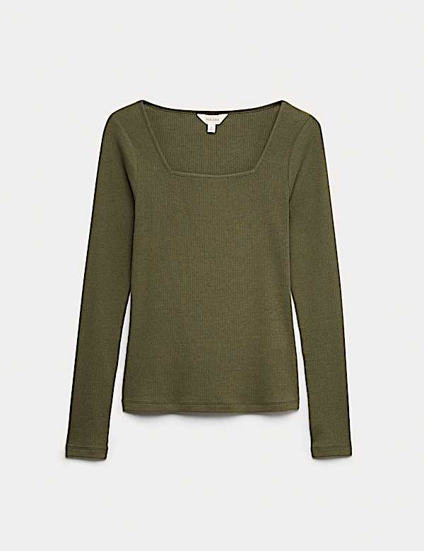 Cotton Modal Blend Ribbed Square Neck Top - KG