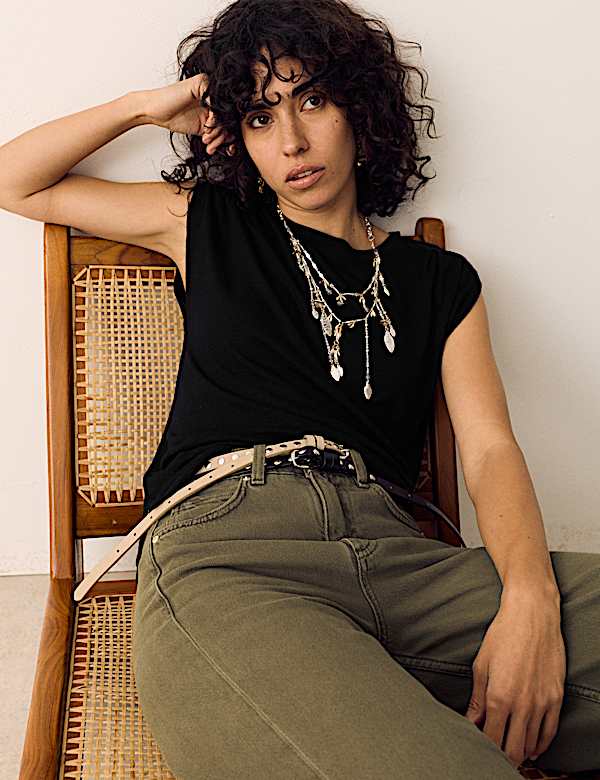 Linen Blend Pleated Shoulder Detail Muscle Top - BE