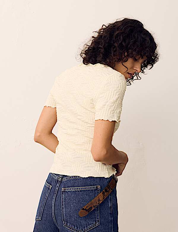 Cotton Rich Jersey Textured Relaxed Short Sleeve Top - LV