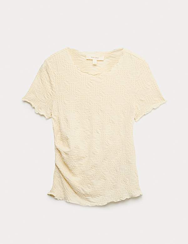 Cotton Rich Jersey Textured Relaxed Short Sleeve Top - LV