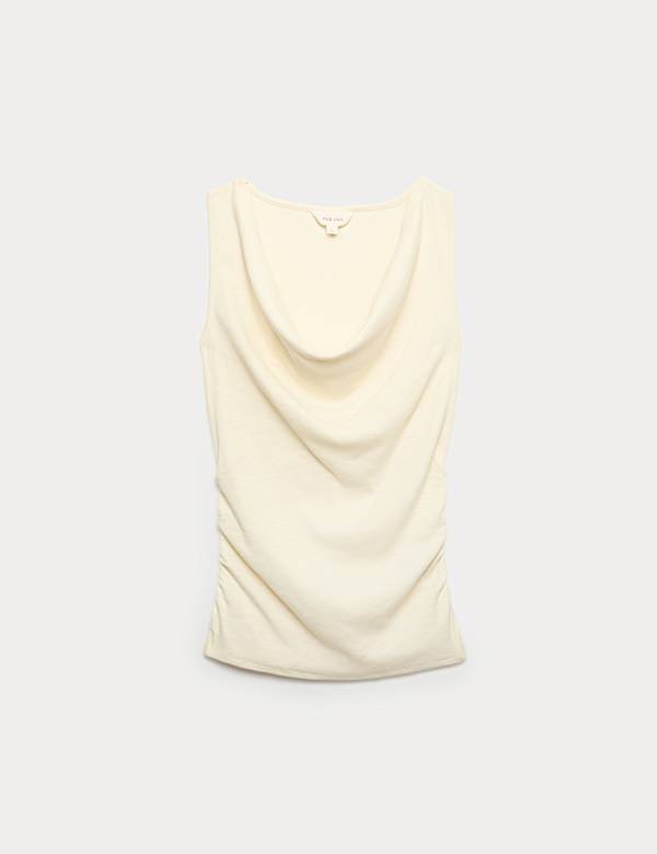 Cotton Rich Ribbed Ruched Cowl Neck Vest - DE
