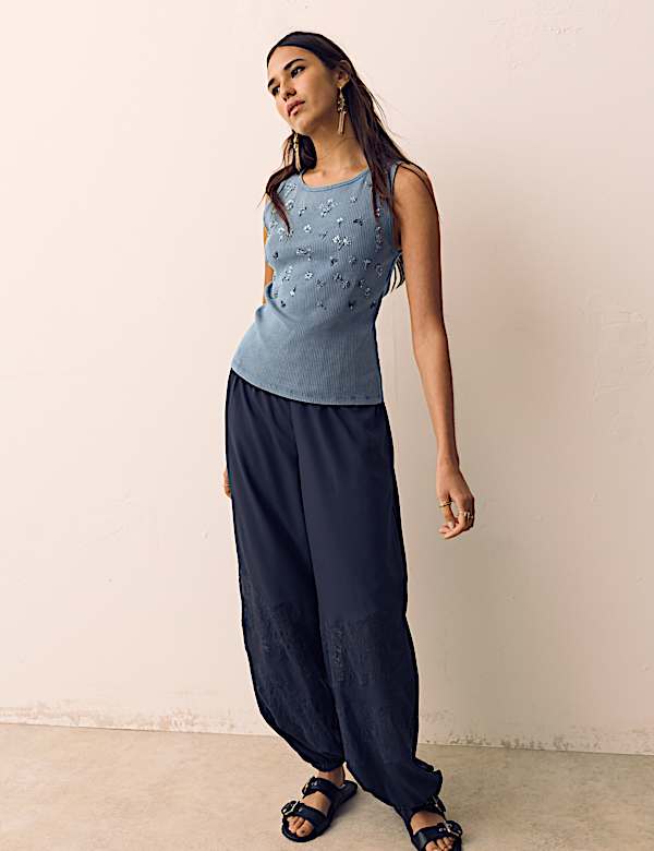 Cotton Rich Jersey Ribbed Embellished Vest