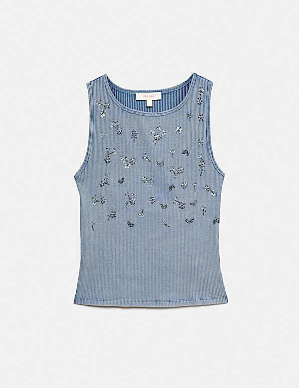 Cotton Rich Jersey Ribbed Embellished Vest - LU